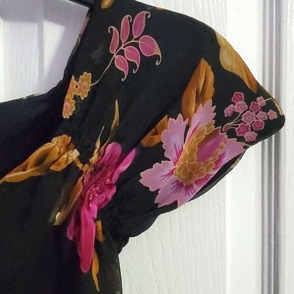 California Krush Black Pink Floral Boho Romantic Fit & Flowy Maxi Dress - Picture 5 of 10